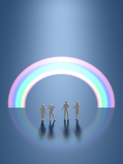 Family figures looking at the rainbow