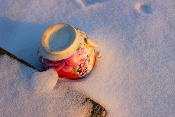 Forgotten cup in the snow