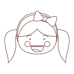 sketch contour smile expression cartoon front face girl with pigtails and bow lace hair vector illustration