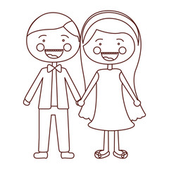 Obraz na płótnie Canvas sketch contour smile expression cartoon couple in suit formal with taken hands vector illustration