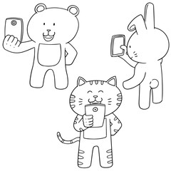 vector set of animal using smartphone