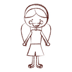 blurred contour smile expression cartoon pigtails hair girl with shirt and skirt vector illustration