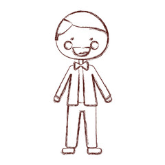 blurred contour smile expression cartoon young with formal suit vector illustration