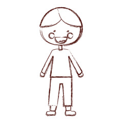 blurred contour smile expression cartoon guy with coat and shorts vector illustration
