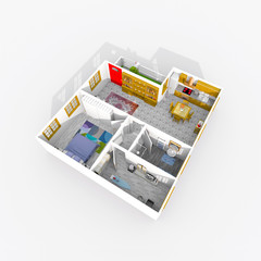 3d interior rendering of furnished home apartment