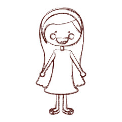 blurred contour smile expression cartoon long hair girl with dress vector illustration