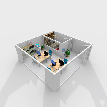 3d interior rendering of furnished office