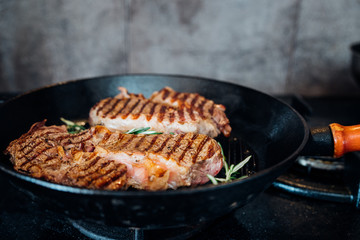 Steak in a grill pan