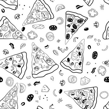Pizza slices vector seamless pattern.