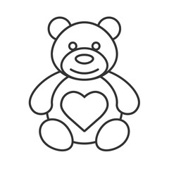 Teddy bear with heart shape linear icon