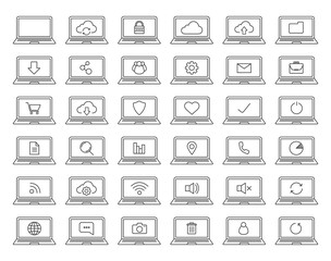 Laptops linear icons set