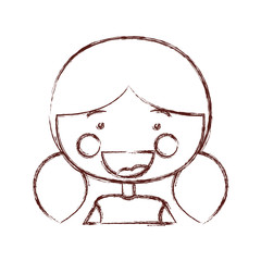 blurred contour smile expression cartoon half body girl with pigtails hair vector illustration