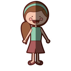color silhouette shading smile expression cartoon side ponytail hair girl with shirt and skirt vector illustration