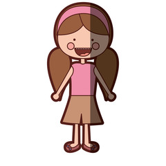 color silhouette shading smile expression cartoon pigtails hair girl with shirt and skirt vector illustration