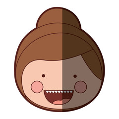 color silhouette shading smile expression cartoon front face woman with collected hairstyle vector illustration