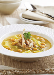 Chicken soup with potatoes and chickpeas