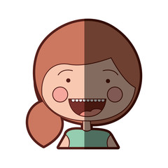 color silhouette shading smile expression cartoon half body girl with side ponytail hair vector illustration