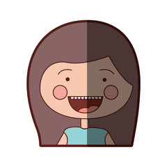 color silhouette shading smile expression cartoon half body girl with brown hair vector illustration