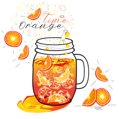 cold orange drink in mason jar