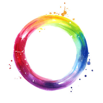 Watercolor color wheel, hand painted rainbow background, copy space