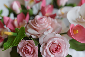 cake with decorative flowers from pastry mastic