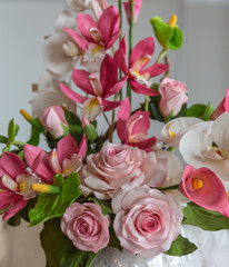Cake with decorative pastry mastic flowers