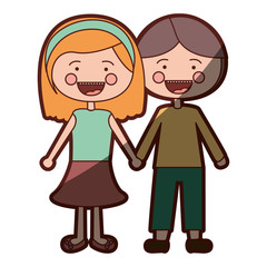 Obraz na płótnie Canvas color silhouette shading smile expression cartoon couple in suit informal with taken hands vector illustration