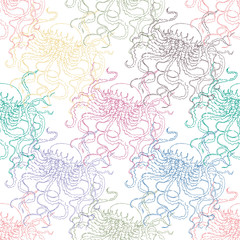 Seamless colorful pattern with jellyfishes. Vector illustration of medusa with on a white isolated background in seamless pattern