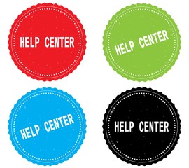HELP CENTER text, on round wavy border stamp badge.