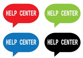 HELP CENTER text, on rectangle speech bubble sign.