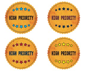 HIGH PRIORITY text, on round wavy border vintage, stamp badge.