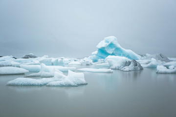 The ice floating in the ocean. Iceland, Fjallsarlon glacier lagoon.