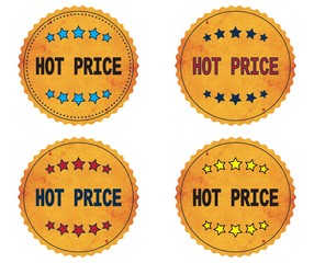 HOT PRICE text, on round wavy border vintage, stamp badge.