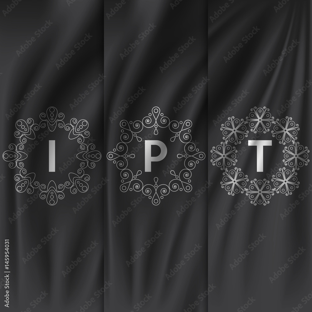 Canvas Prints vector set of vintage design elements. monogram for logo on black fabric.