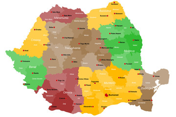 Large and detailed map of Romania with regions and main cities