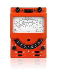 Analog vintage multimeter isolated on white