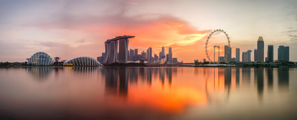 Singapore skyline at sunset time in Singapore city - obrazy, fototapety, plakaty
