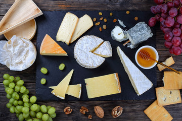 authentic french Cheese plate, top view