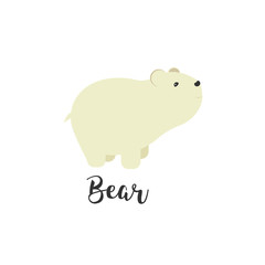 Cute little bear. Greeting card with cute bear. Vector cartoon illustration of baby animals. Logo, badges, banners, emblem and design elements.