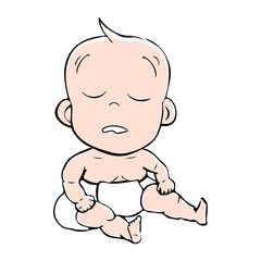 Cute sleeping baby drawing. Simple cartoon vector illustration.