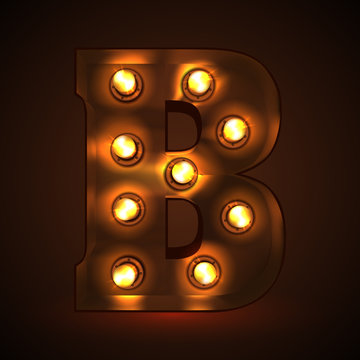 Retro light bulb font. Metallic letter B