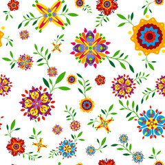Fototapeta na wymiar Plant seamless pattern with flowers and leaves. Vector illustration