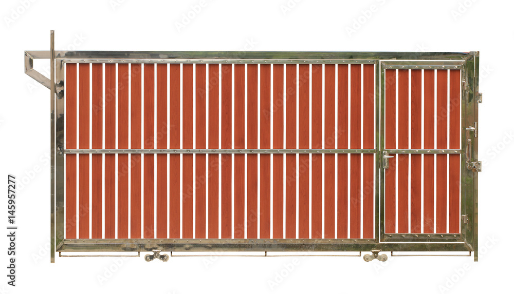 Wall mural stainless steel gate (with clipping path) isolated on white background