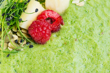 Food background, fresh smoothies with berries, texture, top view