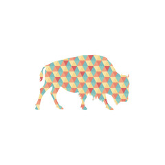 Silhouette of gnu in colorful cubes 