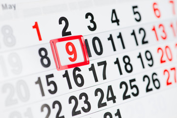 Obraz premium Calendar 9 May close-up, shallow dof