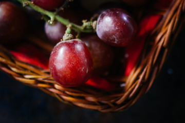 Top view of basket filled by grapes