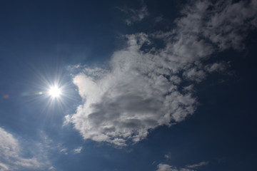 Naklejka na ściany i meble 輝く太陽と青空と雲「空想・太陽を食べようと挑みかかるモンスター」（挑戦、挑む、未来、天国、紫外線などをイメージ）