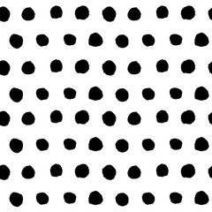 Abstract black and white retro seamless background. Hand drawn black ink polka dot pattern. Vector illustration. - obrazy, fototapety, plakaty