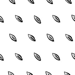 Obraz premium Doodle seamless pattern with hand drawn leaves. Diagonal sparce cute ink black leafs on white background. Vector illustration